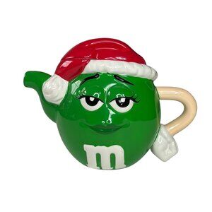 M&Ms Green Christmas Ceramic Teapot Santa Hat Lid By Galerie